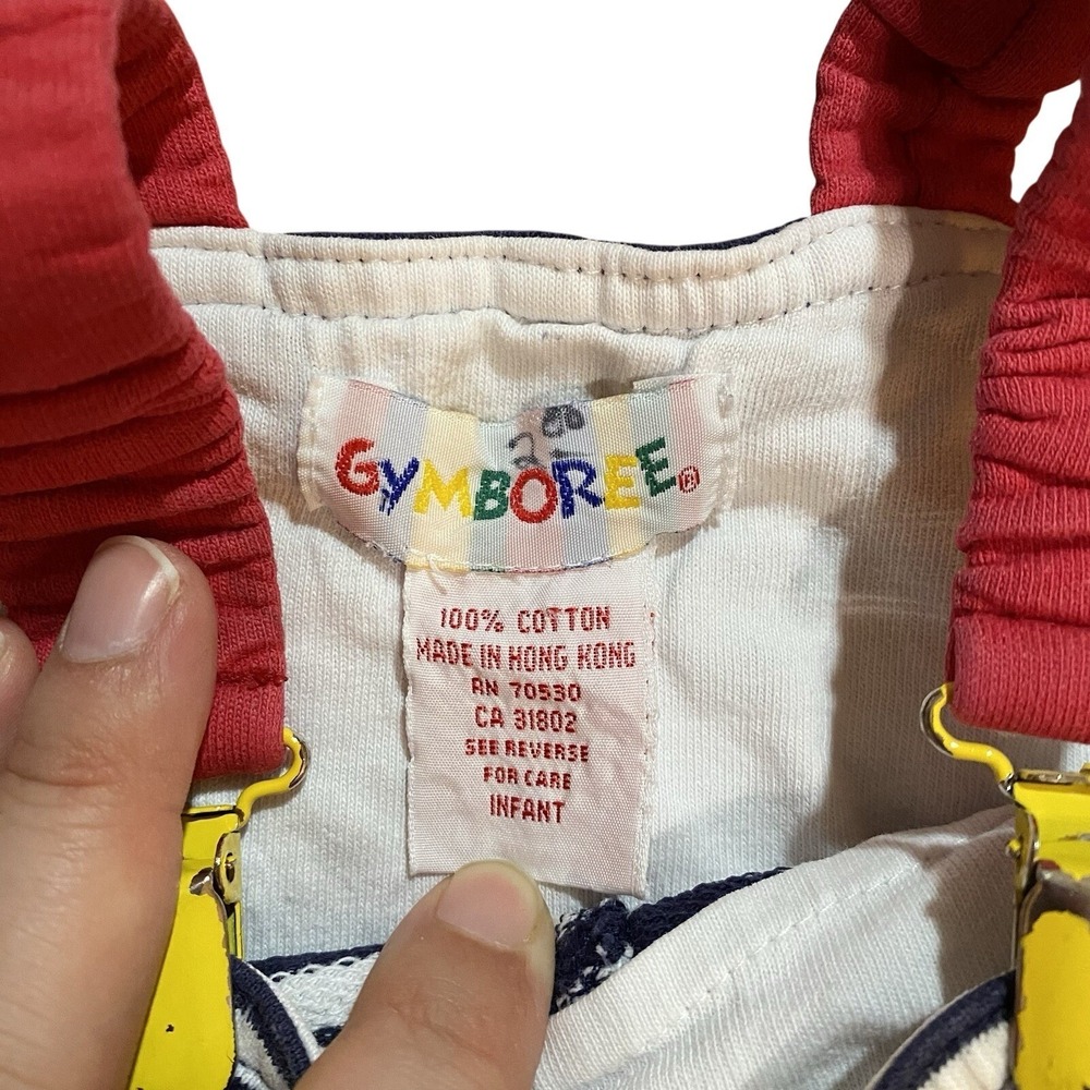 Vintage Gymboree Rainbow Tag Baby Nautical Stripe Ship Ahoy Overalls 6-12 Months - Picture 5 of 7